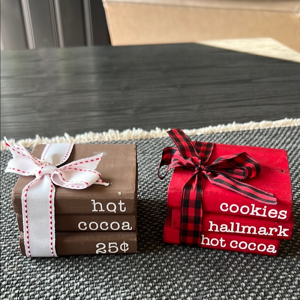 Decorative Farmhouse Hot Cocoa and Cookies Book Stack